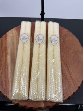 Lot of 3 Knorr Del Mar candles hand-rolled 100% beeswax honeycomb 12” ivory